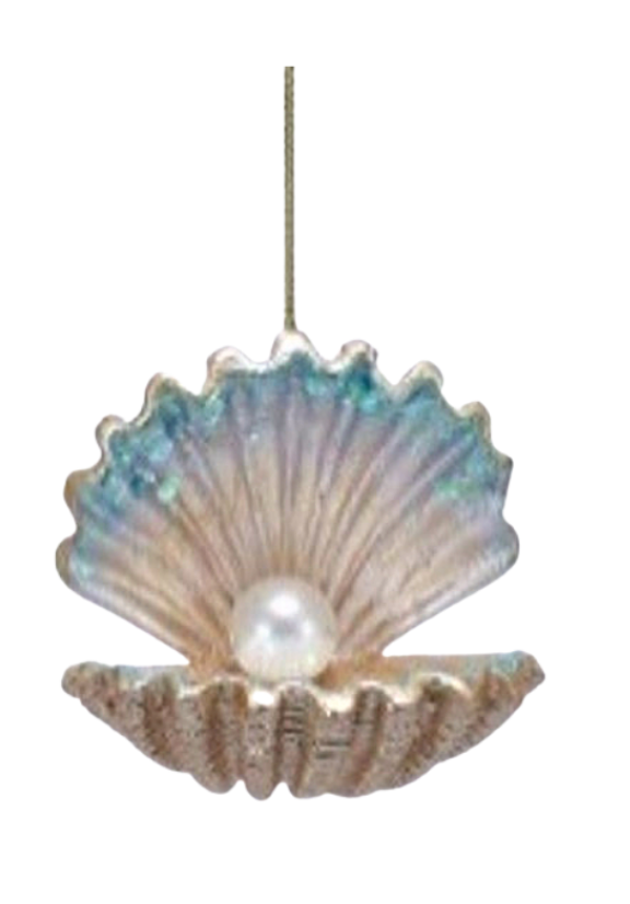 Painted Resin Clam Shell With Pearl Ornaments