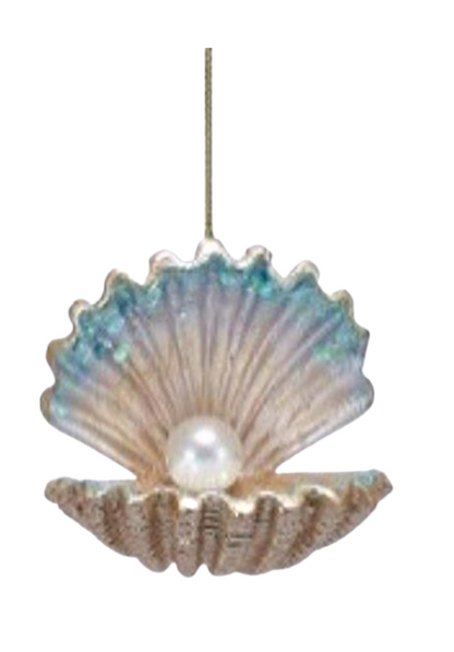 Painted Resin Clam Shell With Pearl Ornaments