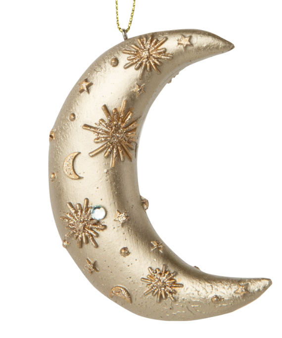 Painted Resin Crescent Moon Ornament