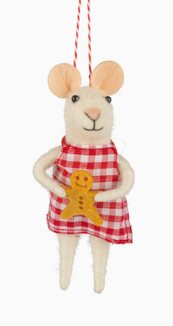 F90 - Felt Mouse Red Gingham Dress Ornament