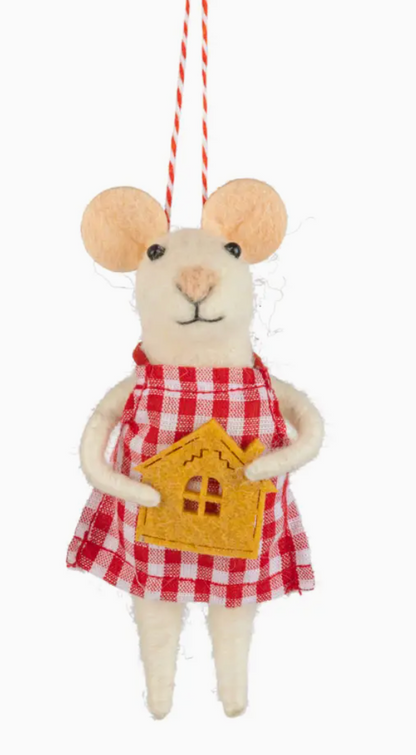 F90 - Felt Mouse Red Gingham Dress Ornament