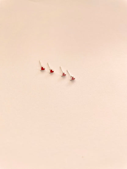 Super Tiny Enamel Heart Stud Earrings