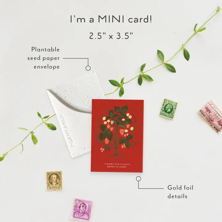 Sweet Strawberry Sprout Mini Greeting Card
