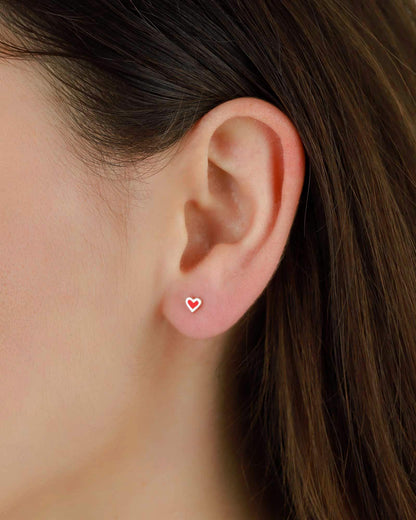 Super Tiny Enamel Heart Stud Earrings
