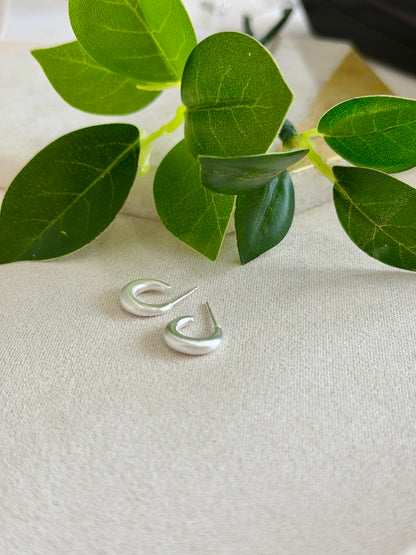 Tiny Puffed Hoop On Post Brush Sterling Silver Earrings