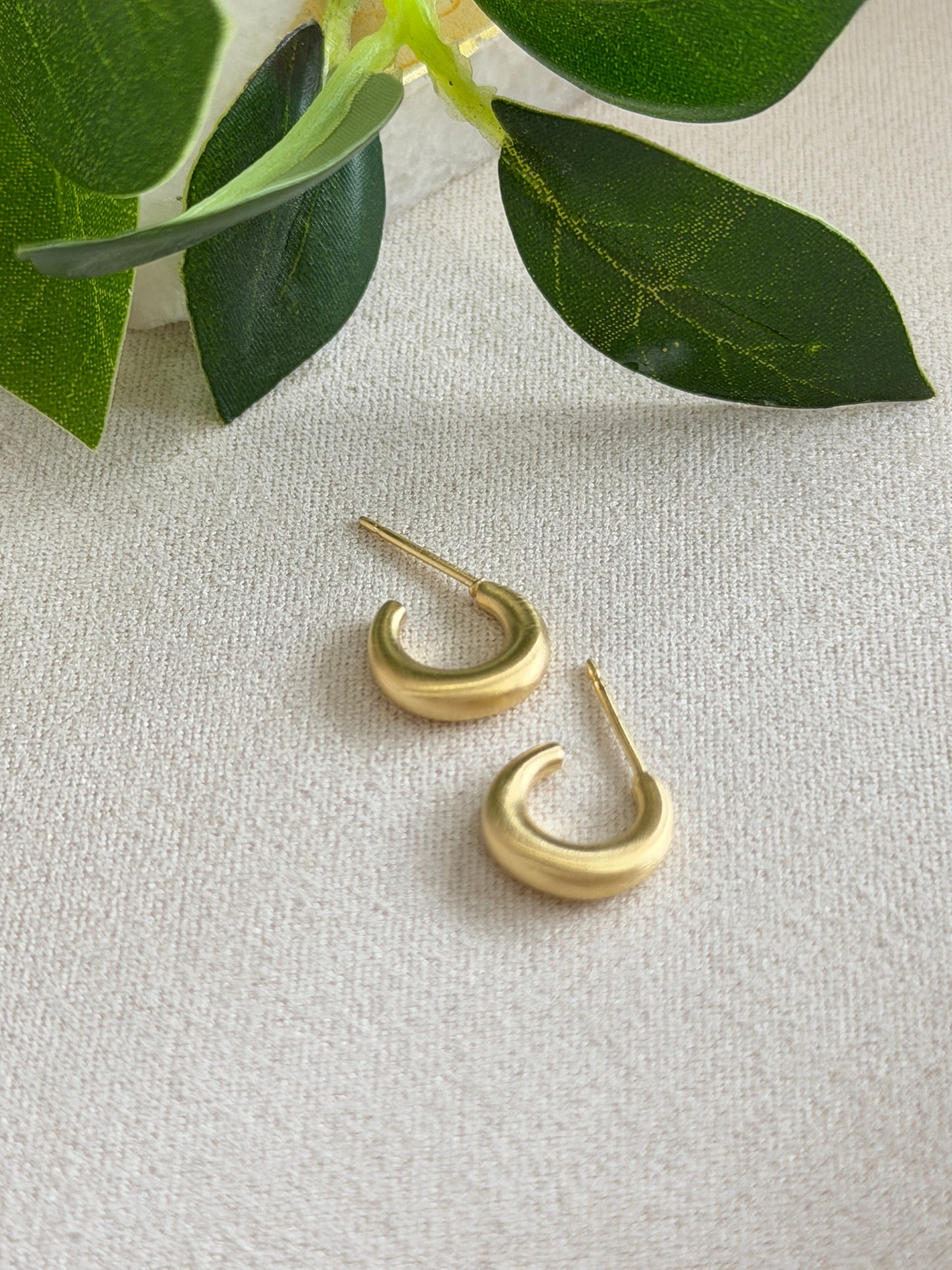 Tiny Puffed Solid 10mm Hoop On Post Brush 14k Gold Vermeil Earrings