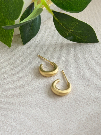 Tiny Puffed Solid 10mm Hoop On Post Brush 14k Gold Vermeil Earrings