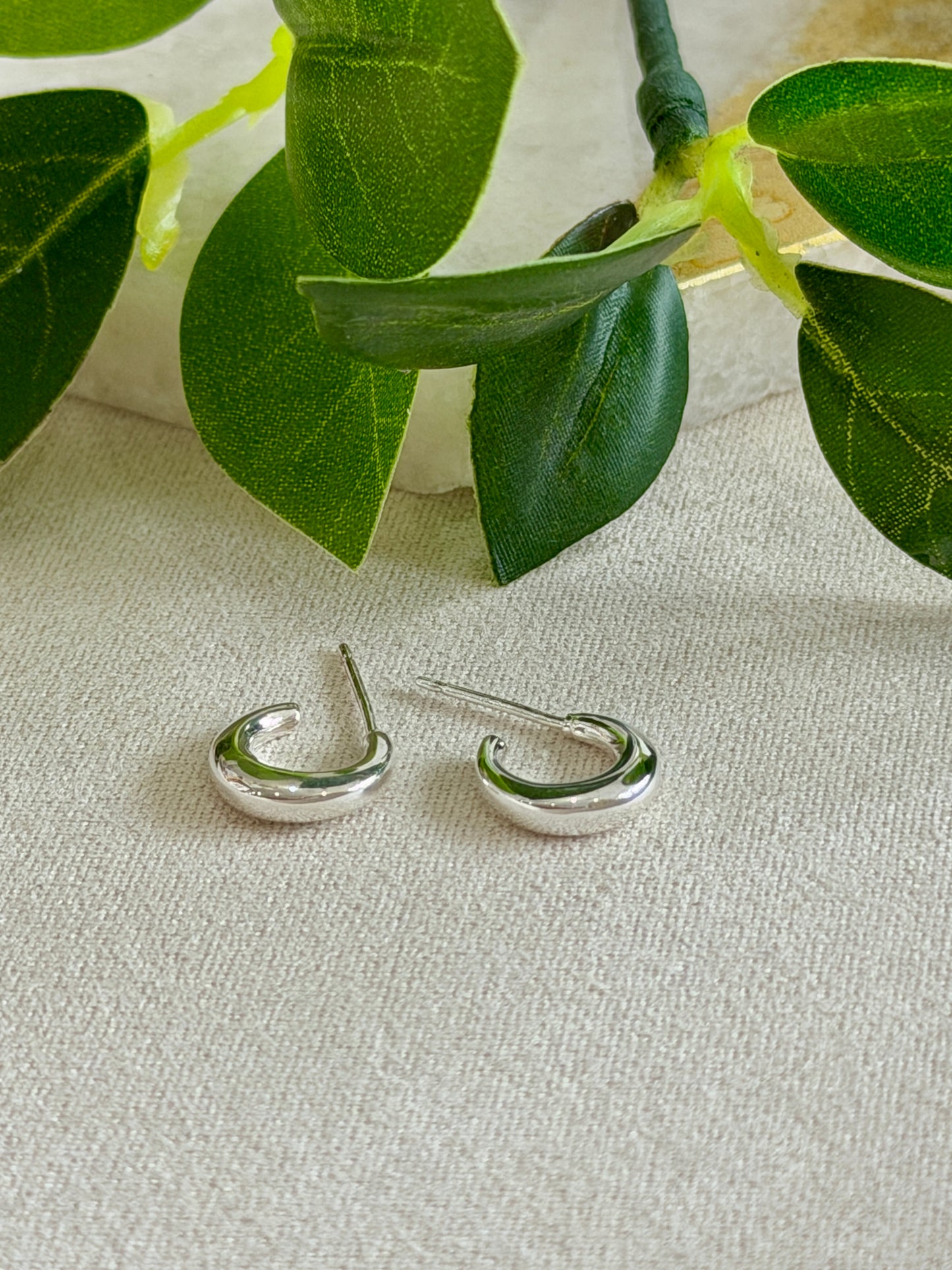 Tiny Puffy Hoop On Post Sterling Silver Earrings
