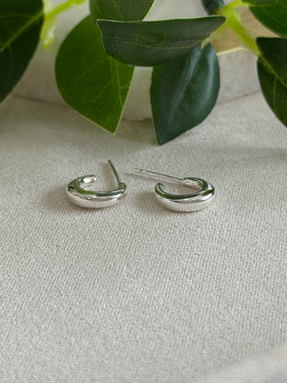 Tiny Puffy Hoop On Post Sterling Silver Earrings
