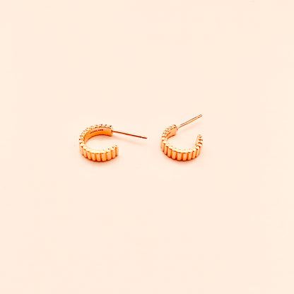 Tiny Ribbed Hook On Post Earrings