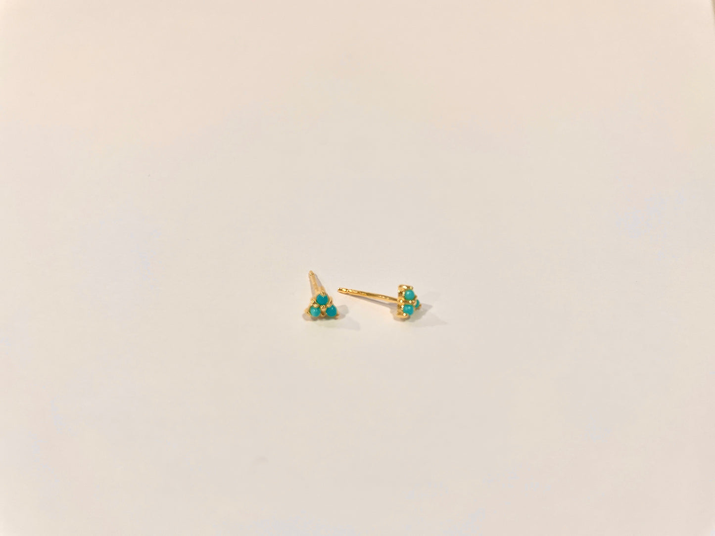 Tiny Triple Stone Triangle Turquoise Stud