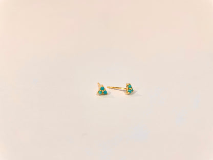Tiny Triple Stone Triangle Turquoise Stud