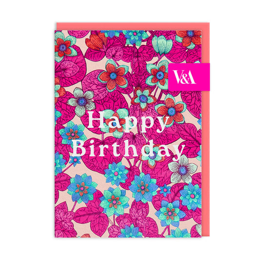 Neon Floral Pink and Blue Greeting Card