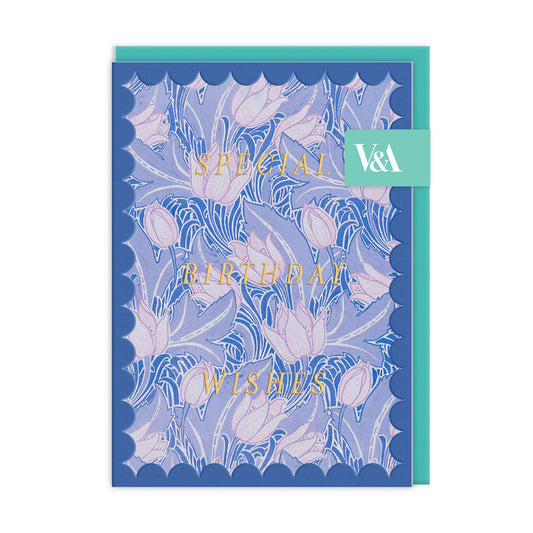 Scalloped Blue Arts & Crafts Greeting Card