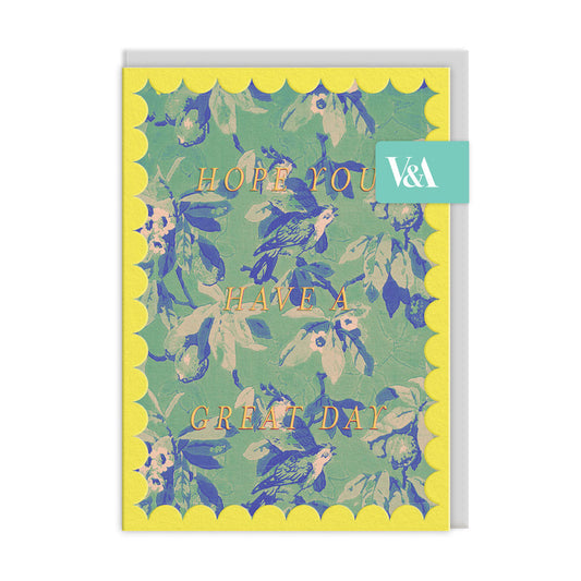 Scalloped Green and Blue Birds Greeting Card