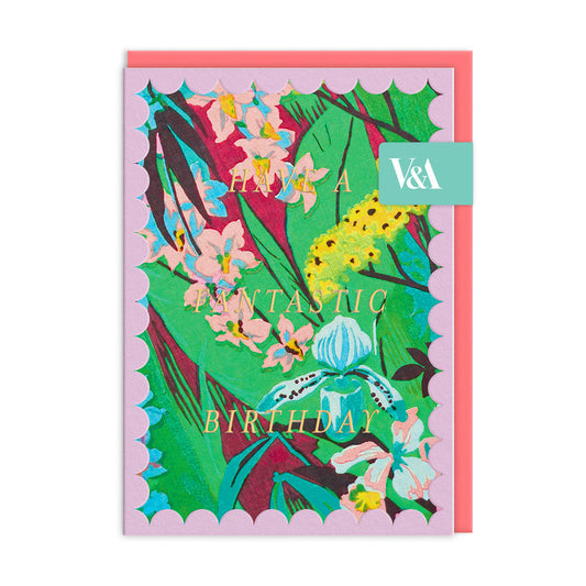 Scalloped Lilac Tropical Florals Greeting Card