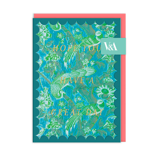 Scalloped Turquoise Birds of Paradise Greeting Card