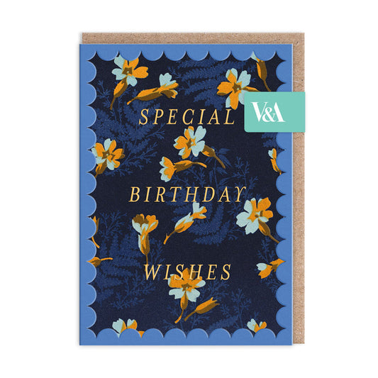 Scalloped Navy and Orange Floral Greeting Card
