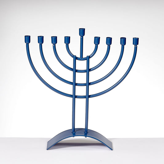 Traditional Steel Matte Slate Blue Menorah