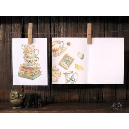 Vintage Teacup Stack on Antique Books Card