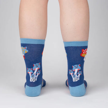 Women's Crew Socks Mushroom Cats