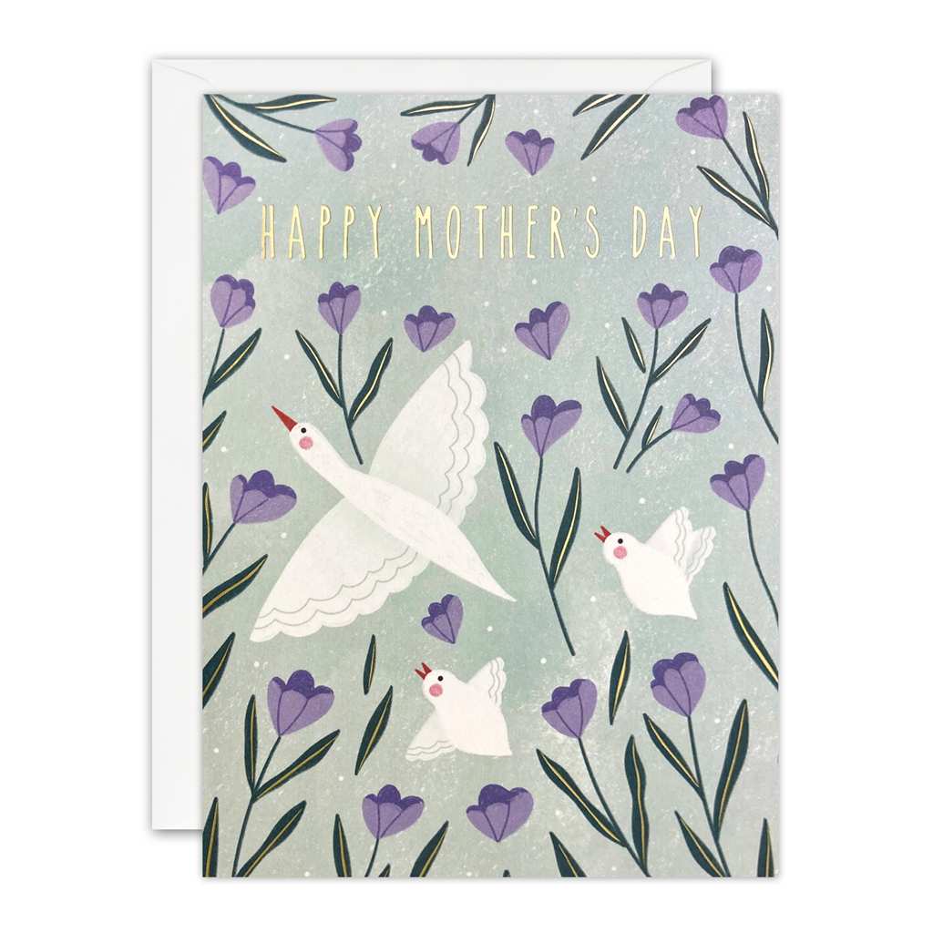 White Bird with Purple Flowers Mother's Day Card