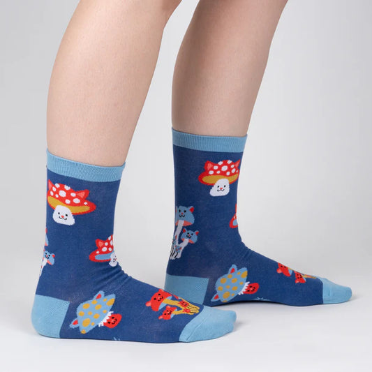 Women's Crew Socks Mushroom Cats