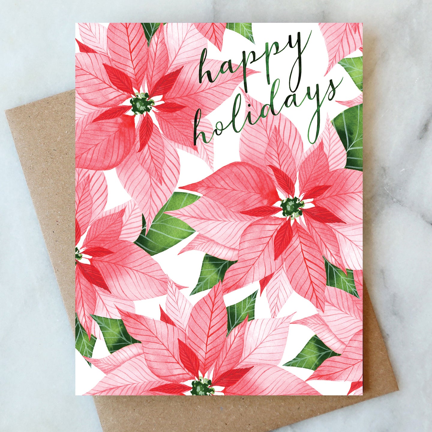 Pointesettia Happy Holidays Card