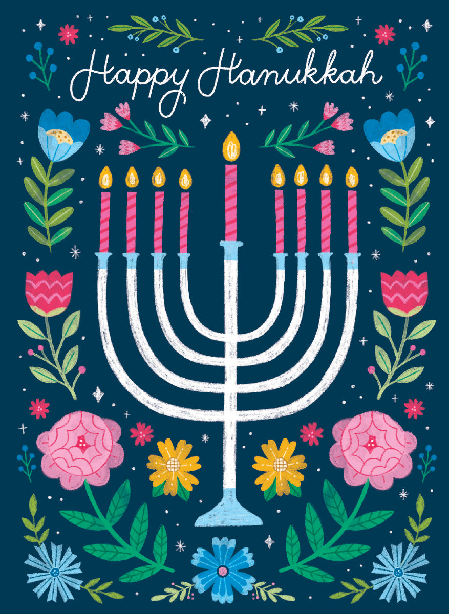 Menorah Flowers Card