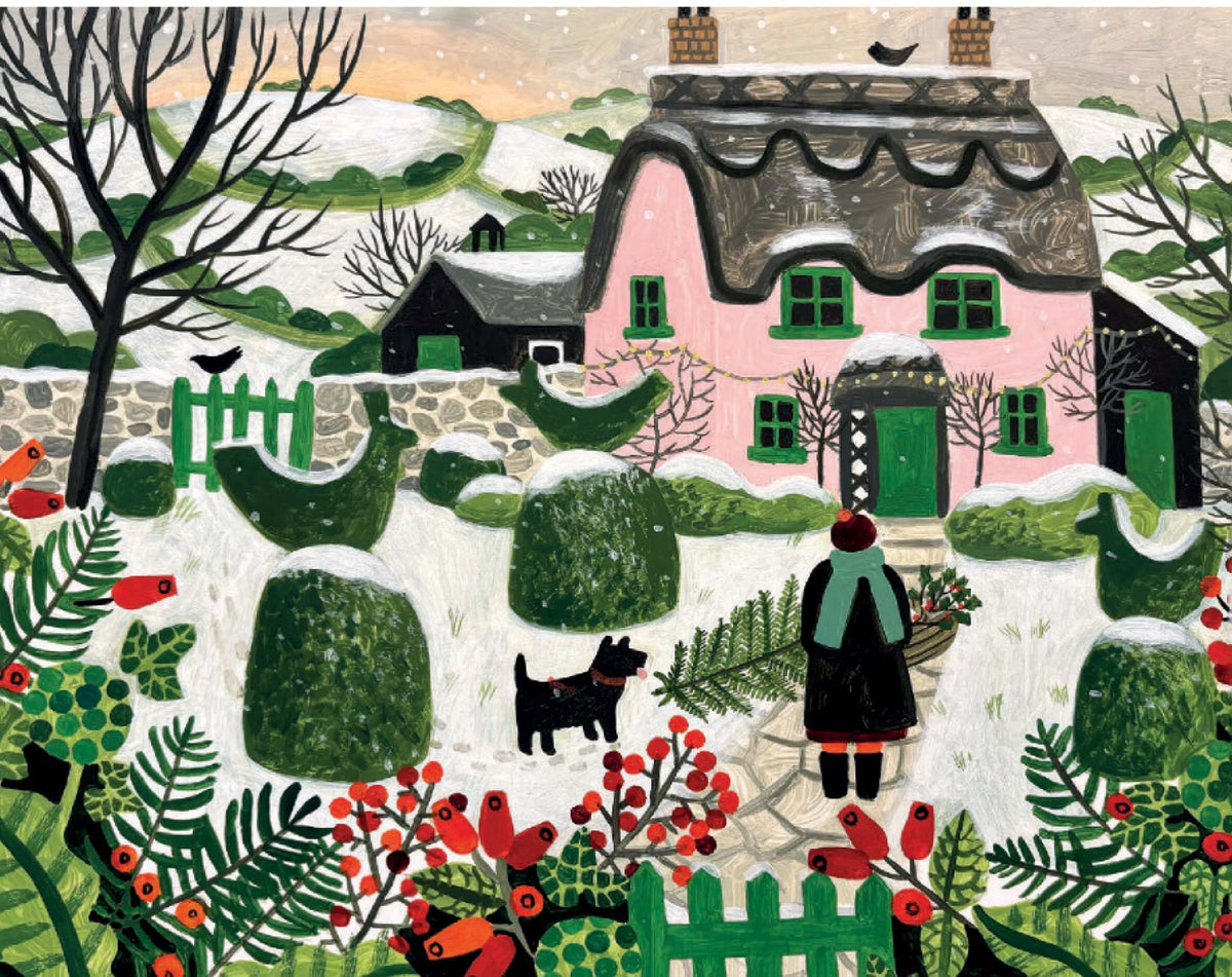 Pink Cottage And Topiary Boxed Holiday Cards