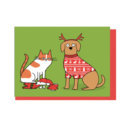 Dog Cat Christmas Outfit Card