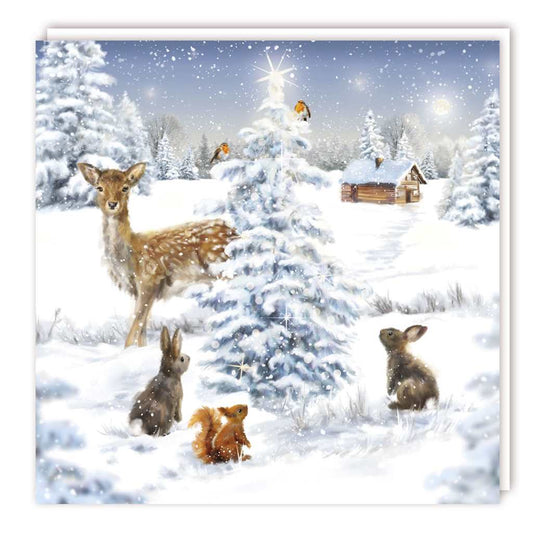 Woodland Animal Around Christmas Tree Pack of 5 Cards