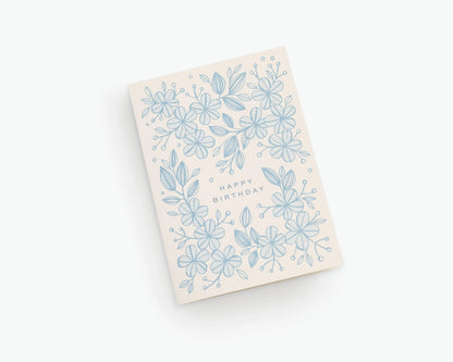 Gental Blue Florals Birthday Greeting Card