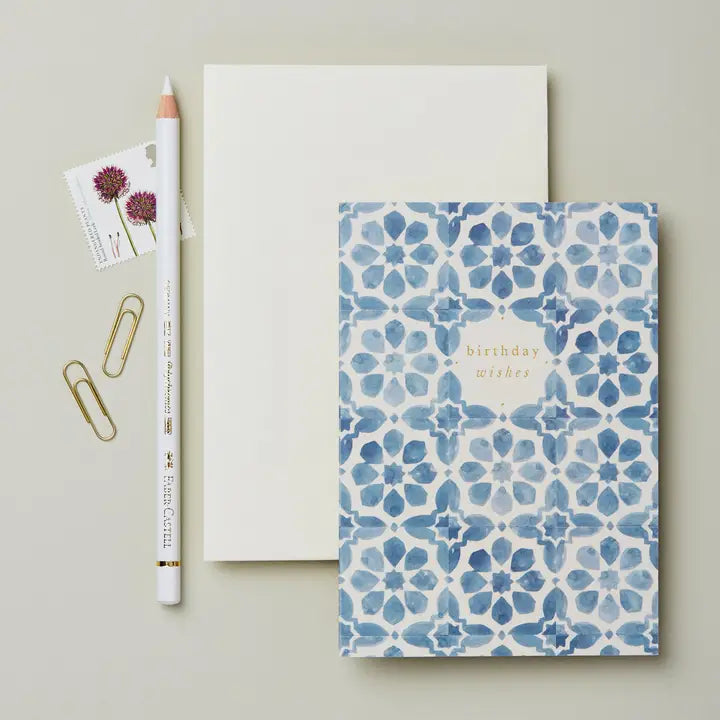 Blue Tile Birthday Wishes Card