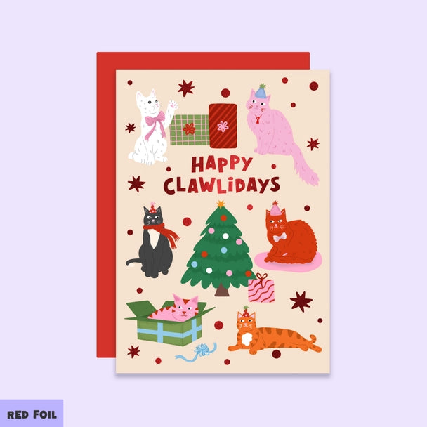 Happy Clawlidays Cat Christmas Card
