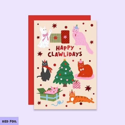 Happy Clawlidays Cat Christmas Card