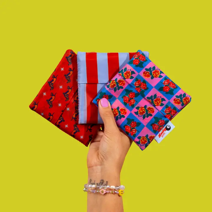 Blue & Maroon Stripes Foldable Nylon Tote