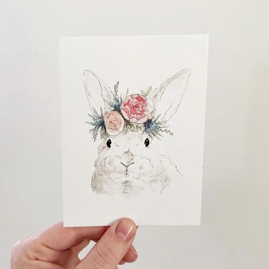 Grey Bunny with a Flower Crown Card