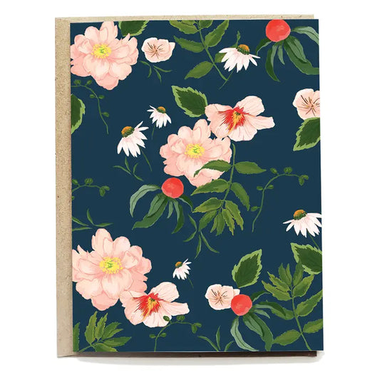 Navy Peony Joyce Blank Greeting Card