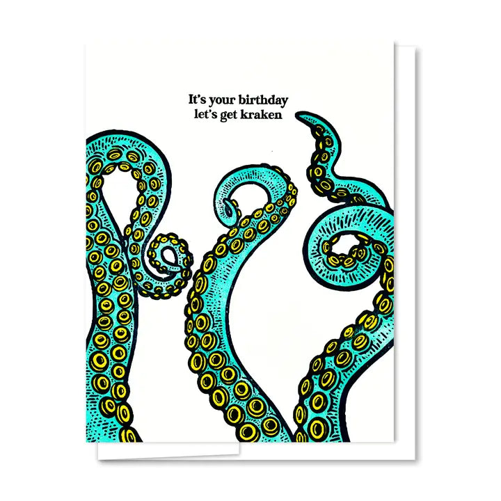 Kraken Birthday Letterpress Birthday Card