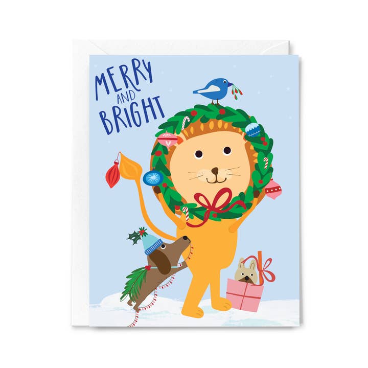 Merry Lion Holiday Christmas Greeting Card