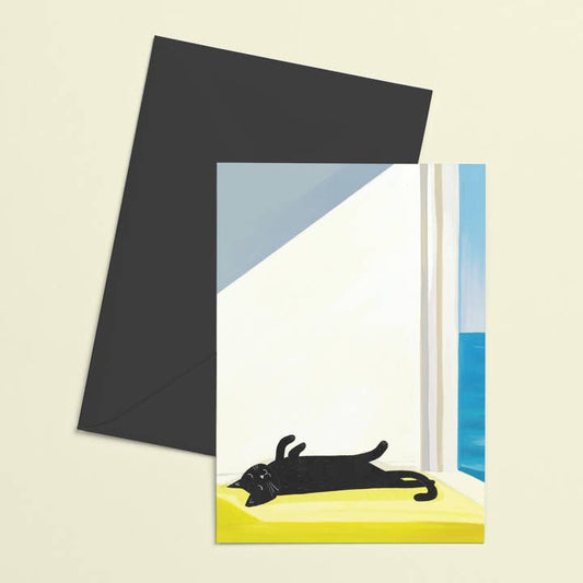 Cat Sun Bathing By The Sea Card