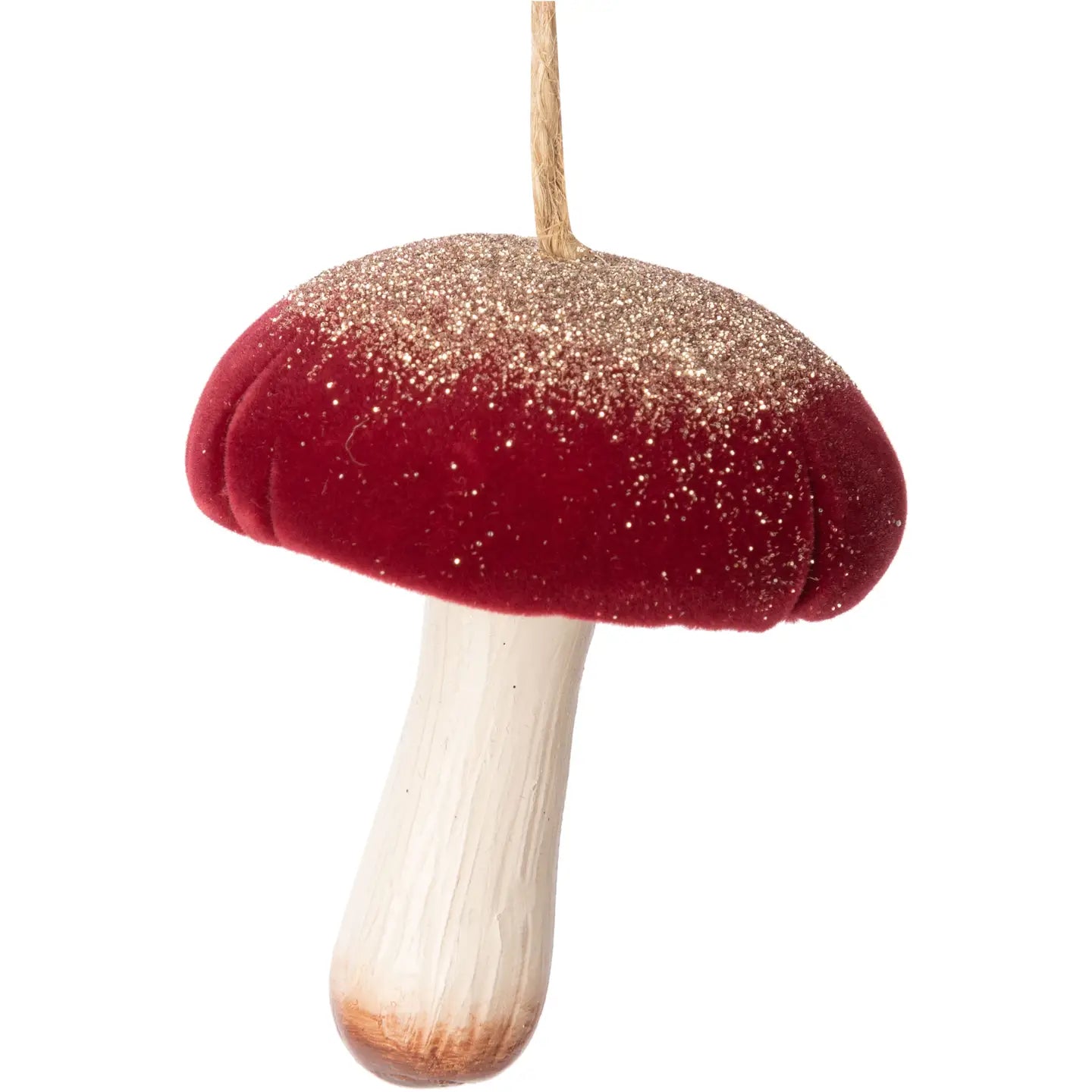 Mushroom With Red Glittered Top Painted Resin Ornament