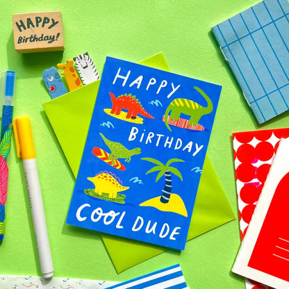 Happy Birthday Cool Dude Dinosaur Greeting Card