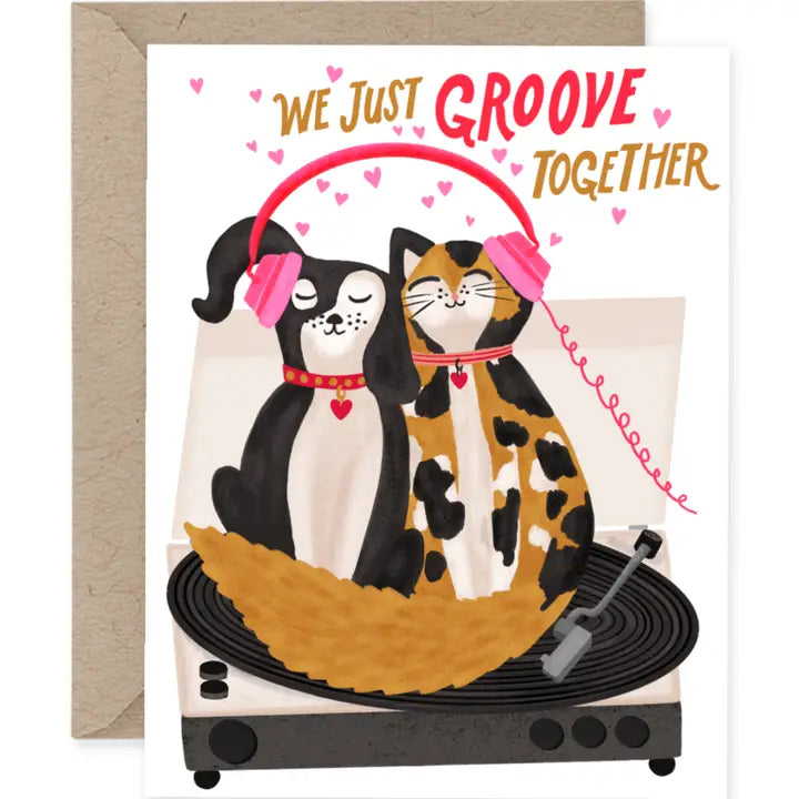 Cat & Dog on Turntable Card