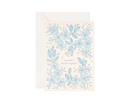 Gental Blue Florals Birthday Greeting Card