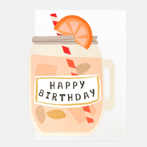 Happy Birthday Pink Cocktail In Mason Jar Card