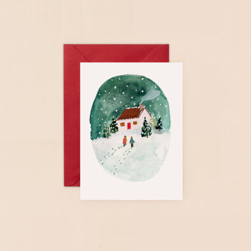 Snowy Winter House Scene Mini Card