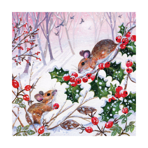 Woodland Mice And Holly Boxed Holiday Cards