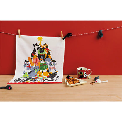 Kitty Carol Christmas Tea Towel